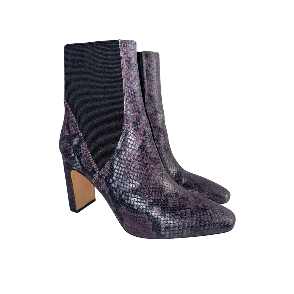 Vince Camuto Seeana Booties Women‎ 9 Purple Snakeskin Leather Block Heel EUC